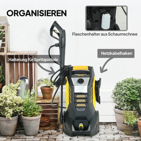 Hogedrukreiniger Met Aluminium Pomp 135 Bar Maximale Druk 1800W Vermogen 540 L/u 5m Slang Verstelbare Sproeier & Handvatten