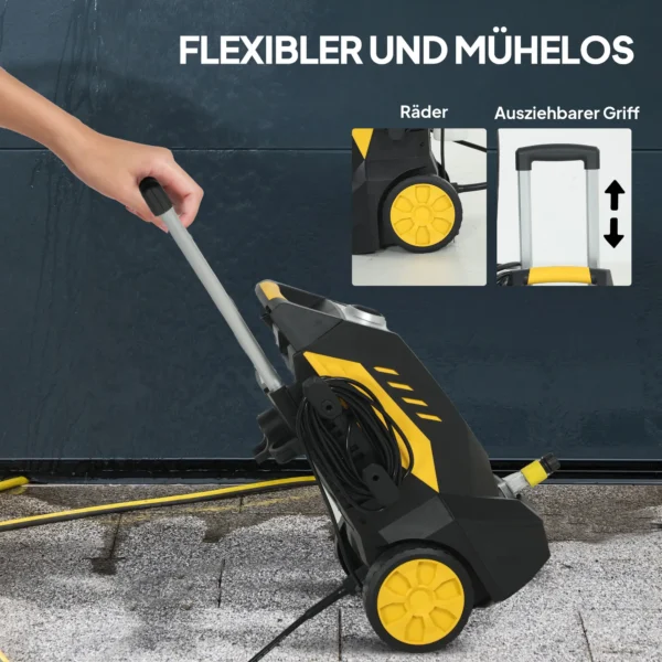 Hogedrukreiniger Met Aluminium Pomp 135 Bar Maximale Druk 1800W Vermogen 540 L/u 5m Slang Verstelbare Sproeier & Handvatten