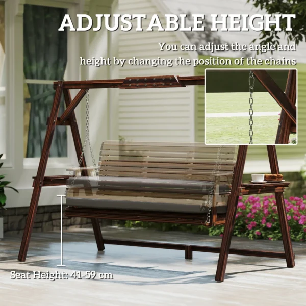 Hollywoodschommel, 3 zits Tuinschommel Van Hout, Houten Schommel Met Zitkussen En Planken Tot 330kg Verkoold