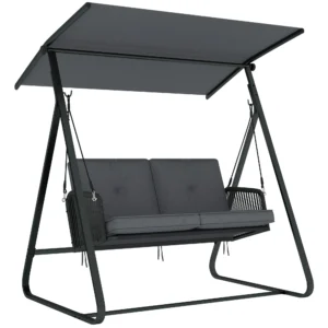 Hollywoodschommel Rattan 2 zits Tuinschommel Met Verstelbaar Zonnedak Zachte Kussen A frame