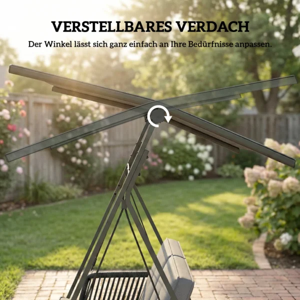 Hollywoodschommel Rattan 2 zits Tuinschommel Met Verstelbaar Zonnedak Zachte Kussen A frame