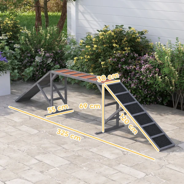 Honden Agility Loopbrug Met Veiligheidsstang Antislip Oppervlak Weerbestendig Agility Apparaat Tot 40 Kg 335x55x60 Cm Grijs