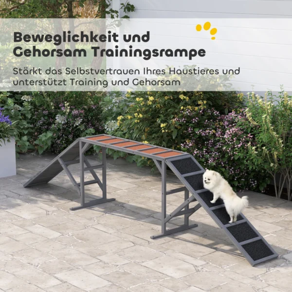 Honden Agility Loopbrug Met Veiligheidsstang Antislip Oppervlak Weerbestendig Agility Apparaat Tot 40 Kg 335x55x60 Cm Grijs