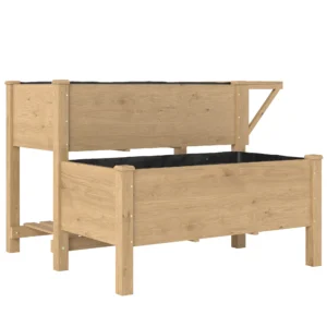 Hoogbed 2 traps Verhoogde Plantenbak Met Vliesstof Afvoergat, Hout 119,5 X 102 X 76,5 Cm Lichtbruin