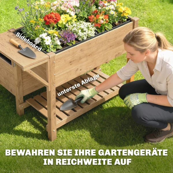 Hoogbed 2 traps Verhoogde Plantenbak Met Vliesstof Afvoergat, Hout 119,5 X 102 X 76,5 Cm Lichtbruin