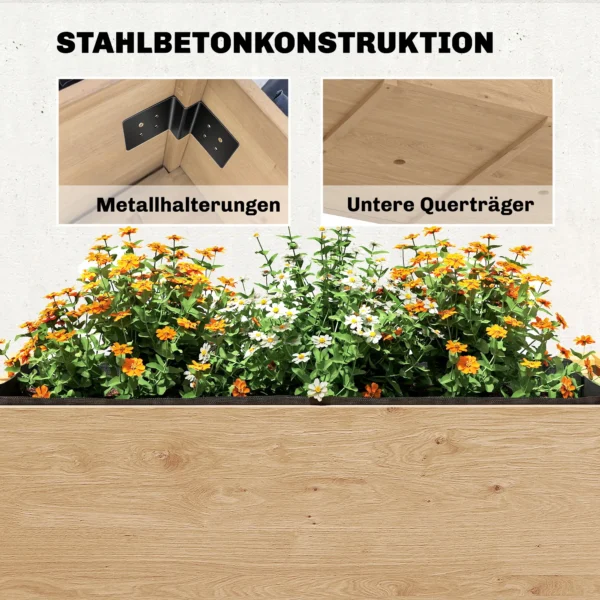 Hoogbed 2 traps Verhoogde Plantenbak Met Vliesstof Afvoergat, Hout 119,5 X 102 X 76,5 Cm Lichtbruin