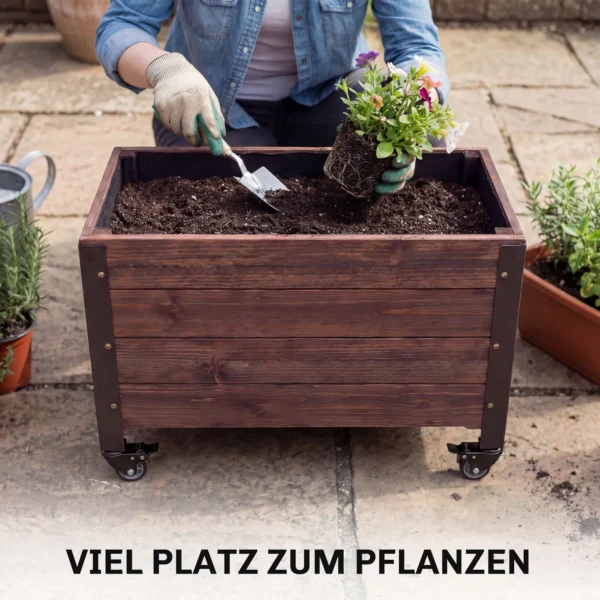Hoogbed Hout, Plantenbed Met Rol, Mobiel Vroegbed Tuinbed Bloembak 60 X 30 X 41cm Voor Tuin Balkon