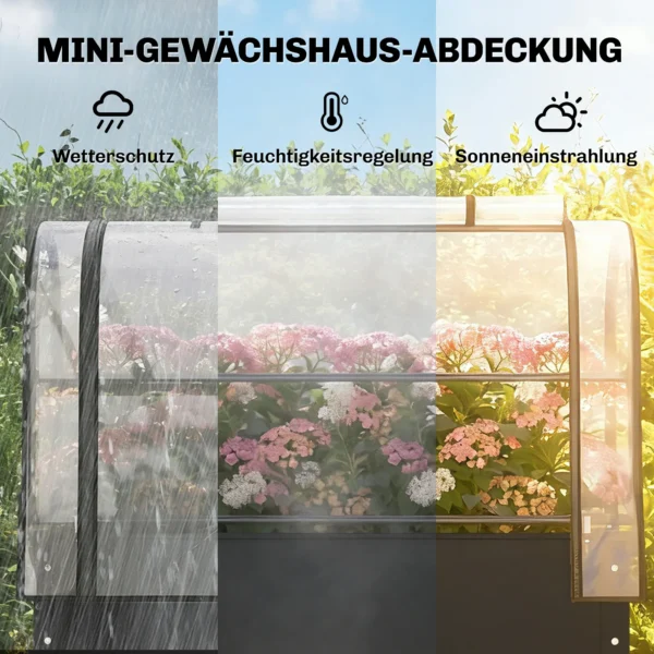 Hoogbed Met Broeikasopzetstuk Plantenbak Met Opklapbare Afdekking Rolbaar Ritssluitingdeur Afvoergat Zwart