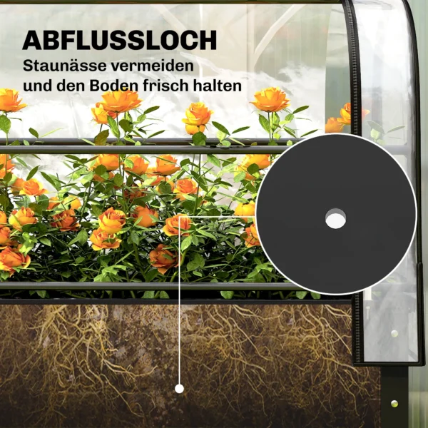 Hoogbed Met Broeikasopzetstuk Plantenbak Met Opklapbare Afdekking Rolbaar Ritssluitingdeur Afvoergat Zwart