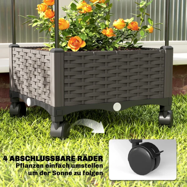 Hoogbed Met Klimrek Mobiele Bloembak Met Rol Afvoergat, Plantenbak 40 X 40 X 185 Cm