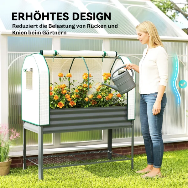 Hoogbed Met Vroegbeetopzetstuk Van Metaal, Plantenbak Met Broeikas Opbergvak, Verhoogd 120 X 55 X 140cm