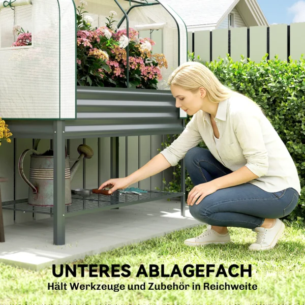 Hoogbed Met Vroegbeetopzetstuk Van Metaal, Plantenbak Met Broeikas Opbergvak, Verhoogd 120 X 55 X 140cm