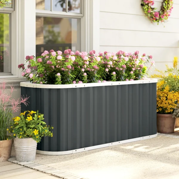 Hoogbed Metaal 136 X 53 X 61 Cm Diep Tuinbed Met Beschermranden Plantenetiketten Handschoenen Open Bodem