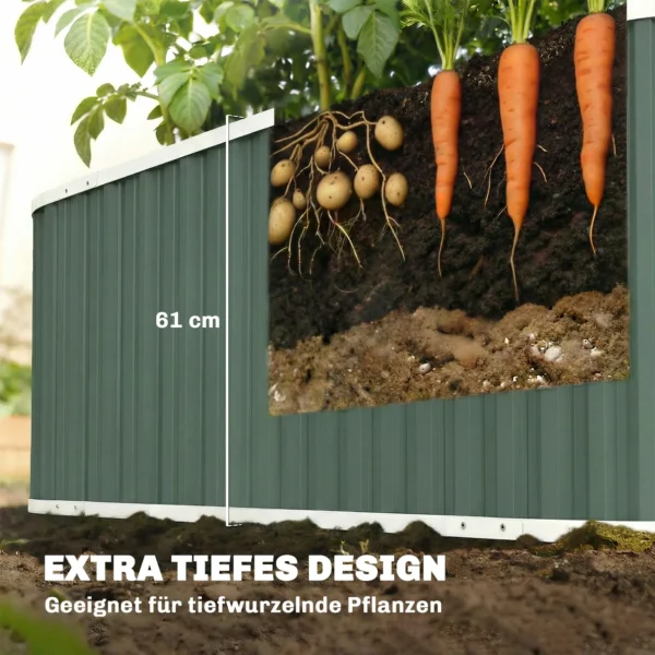 Hoogbed Metaal 136 X 53 X 61 Cm Diep Tuinbed Met Beschermranden Plantenetiketten Handschoenen Open Bodem