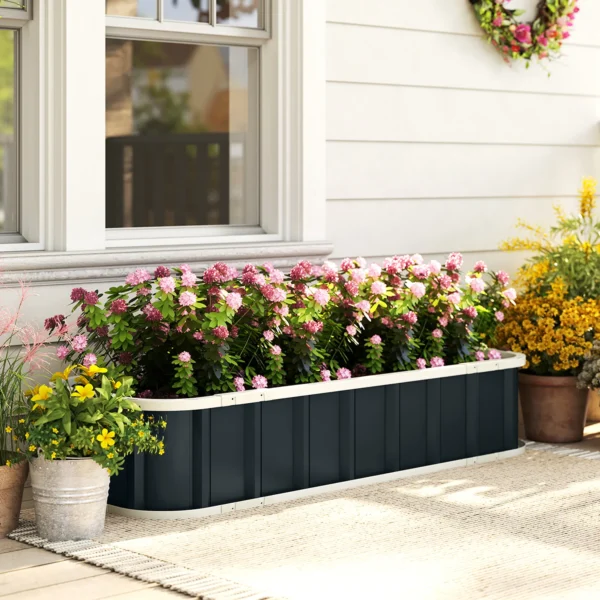 Hoogbed Staal, Plantenbed Met Klikvergrendelingen Gevouwen Rand Kweekbed 136 X 52 X 31 Cm Donkergrijs