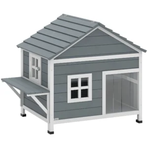 Houten Kattenhuis Met 2 Verdiepingen, Kattengrot Met Waterdicht Opklapbaar Dak, Zijplatform, 101x72,5x81cm, Grijs