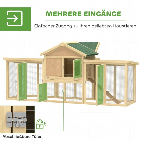 Houten Kippenhok Met Nestkast, Waterdicht Dak, Zitstok, Uitloop, Helling, 204x85x93 Cm Natuurhout