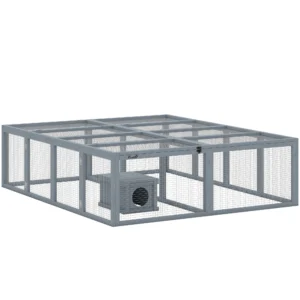 Houten Konijnenhok Met 2 Deuren En Schuilplaats Voor 2 4 Dwergkonijnen 180,4 X 150 X 48 Cm Grijs