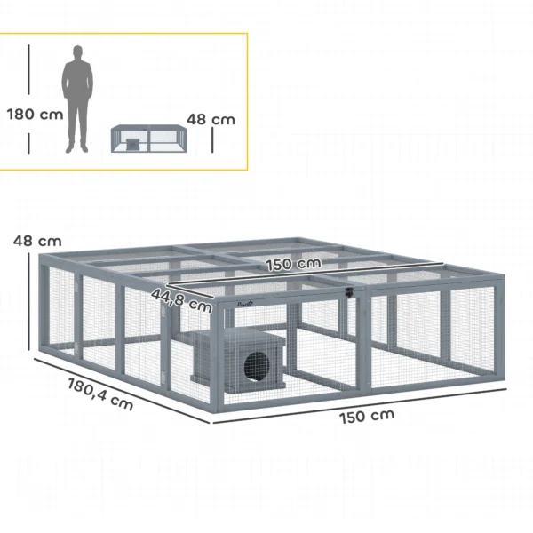 Houten Konijnenhok Met 2 Deuren En Schuilplaats Voor 2 4 Dwergkonijnen 180,4 X 150 X 48 Cm Grijs