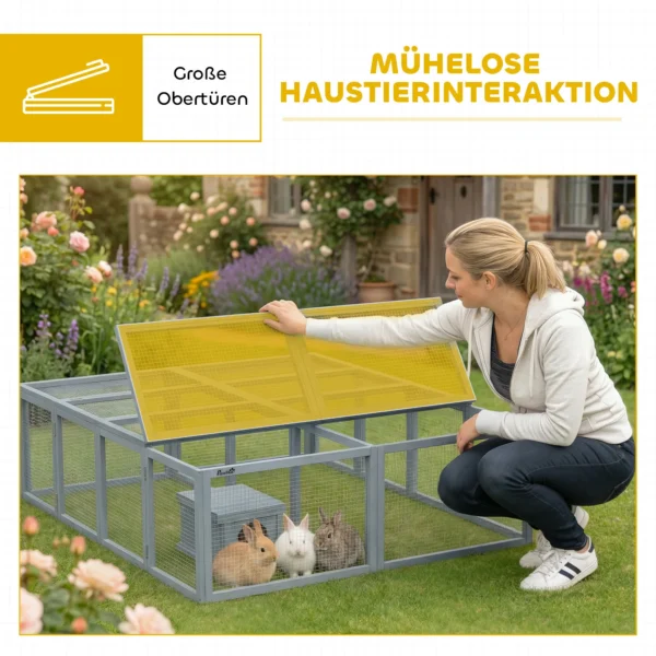 Houten Konijnenhok Met 2 Deuren En Schuilplaats Voor 2 4 Dwergkonijnen 180,4 X 150 X 48 Cm Grijs