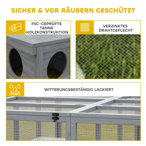 Houten Konijnenhok Met 2 Deuren En Schuilplaats Voor 2 4 Dwergkonijnen 180,4 X 150 X 48 Cm Grijs