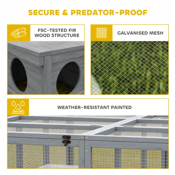 Houten Konijnenhok Met 2 Deuren En Schuilplaats Voor 2 4 Dwergkonijnen 180,4 X 150 X 48 Cm Grijs