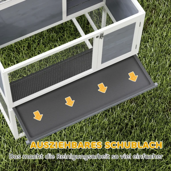 Houten Konijnenhok Met 2 Verdiepingen, Weerbestendig Opklapbaar Dak, Vrije Uitloop, Helling, 98x95x102,5 Cm Grijs