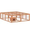 Houten Konijnenhok Met Vrije Uitloop En 2 Deuren, Schuilhuis Voor 2 4 Dwergkonijnen 180,4 X 150 X 48 Cm Oranje