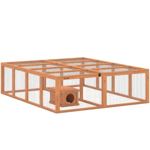 Houten Konijnenhok Met Vrije Uitloop En 2 Deuren, Schuilhuis Voor 2 4 Dwergkonijnen 180,4 X 150 X 48 Cm Oranje