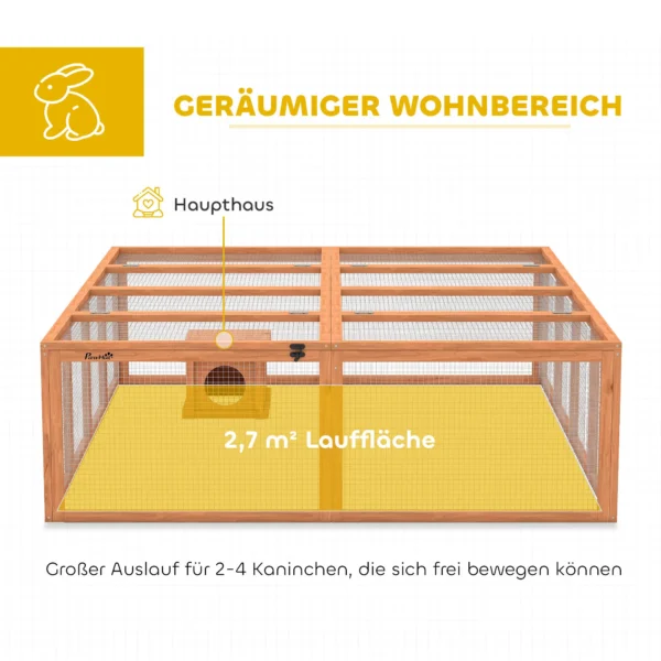 Houten Konijnenhok Met Vrije Uitloop En 2 Deuren, Schuilhuis Voor 2 4 Dwergkonijnen 180,4 X 150 X 48 Cm Oranje