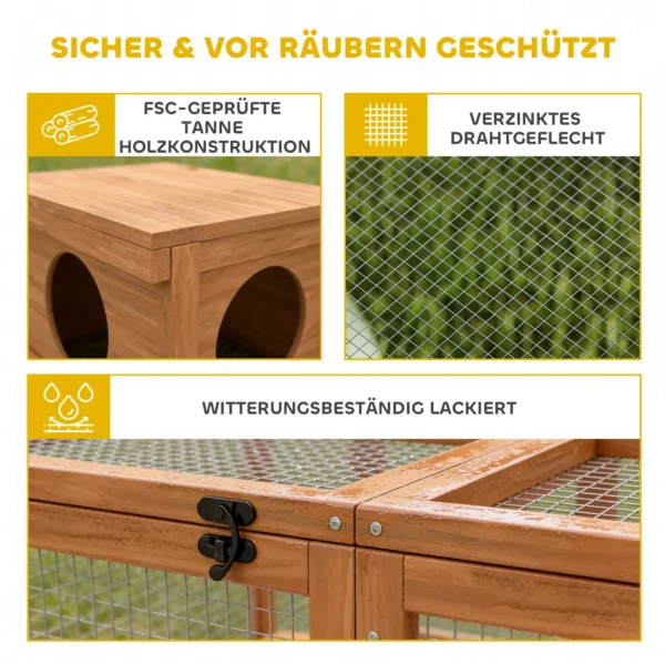 Houten Konijnenhok Met Vrije Uitloop En 2 Deuren, Schuilhuis Voor 2 4 Dwergkonijnen 180,4 X 150 X 48 Cm Oranje