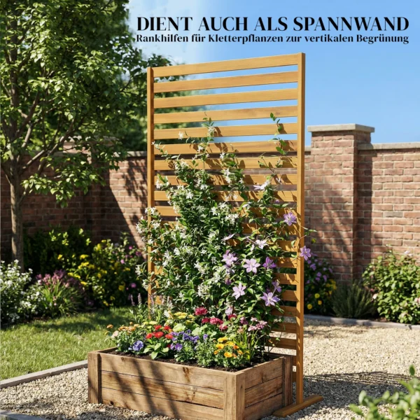 Houten Privacy Scherm 80 X 170 Cm Ruimteverdeler Met Standaard Lamellen, Vrijstaande Ruimteverdeler Bruin