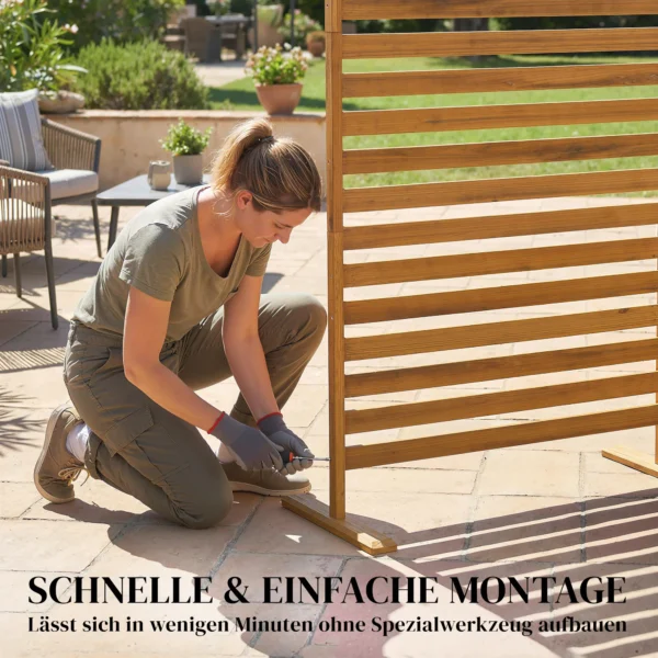 Houten Privacy Scherm 80 X 170 Cm Ruimteverdeler Met Standaard Lamellen, Vrijstaande Ruimteverdeler Bruin