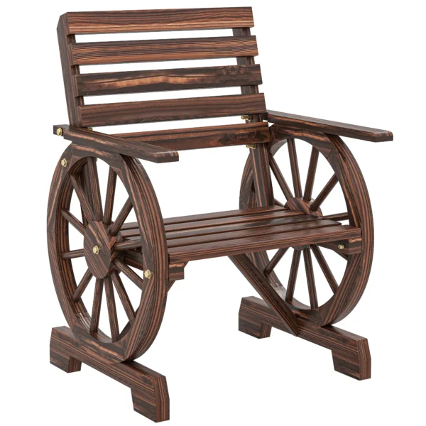 Houten Tuinstoel Met Wagenwielontwerp, Verkoold Landhuisstijl Houten Stoel