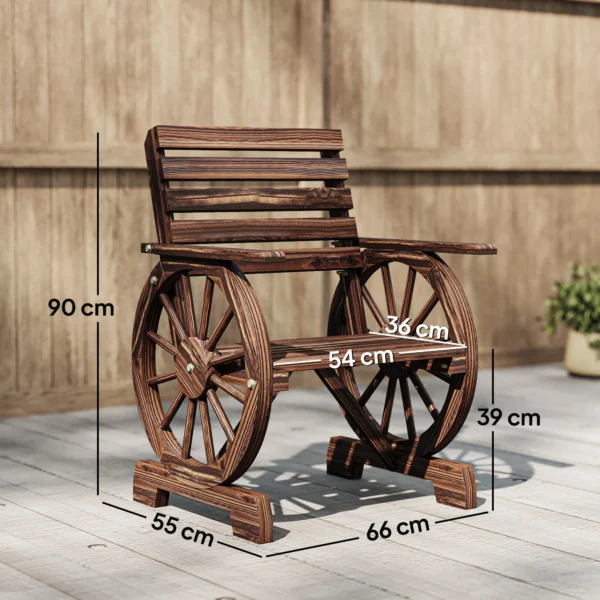 Houten Tuinstoel Met Wagenwielontwerp, Verkoold Landhuisstijl Houten Stoel