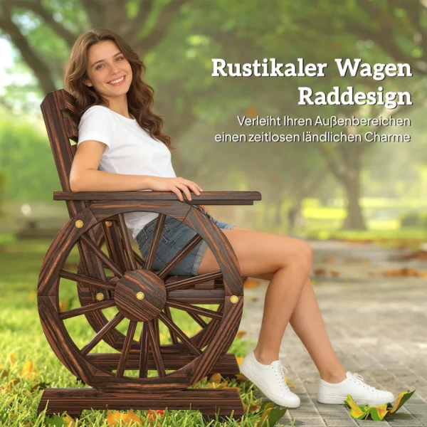 Houten Tuinstoel Met Wagenwielontwerp, Verkoold Landhuisstijl Houten Stoel