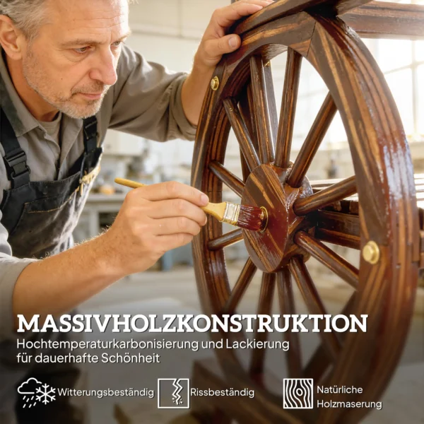 Houten Tuinstoel Met Wagenwielontwerp, Verkoold Landhuisstijl Houten Stoel