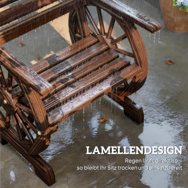 Houten Tuinstoel Met Wagenwielontwerp, Verkoold Landhuisstijl Houten Stoel