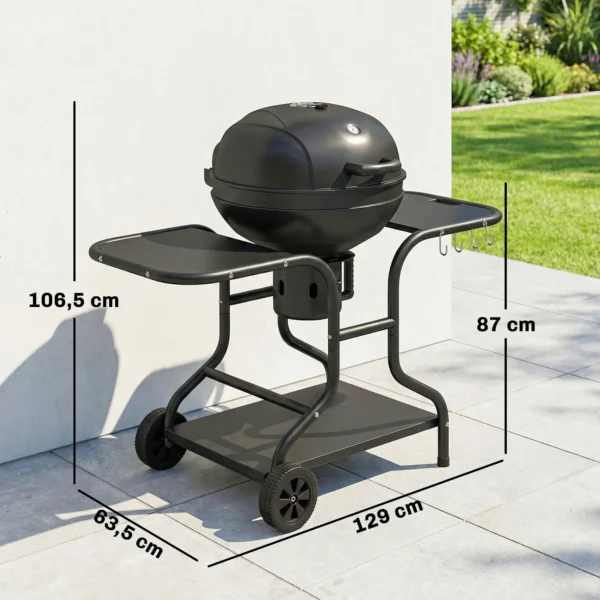 Houtskoolgrill BBQ Smoker Met Zijtafels, Deksel, Thermometer, Wielen 129 X 63,5 X 106,5 Cm