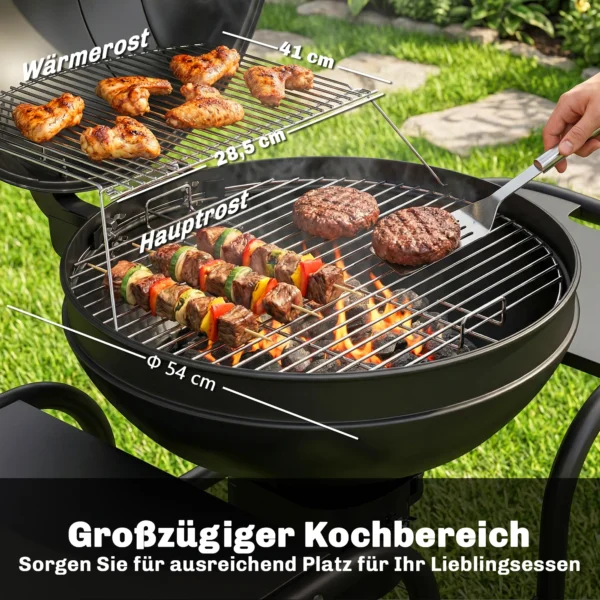 Houtskoolgrill BBQ Smoker Met Zijtafels, Deksel, Thermometer, Wielen 129 X 63,5 X 106,5 Cm