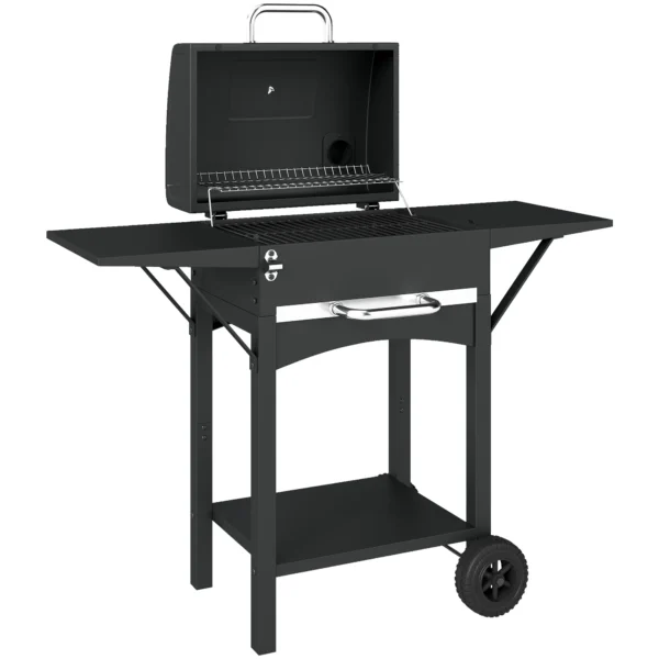 Houtskoolgrill Met Deksel, BBQ Smoker Grill Met 2 Zijtafels Grote Grilloppervlakte Grillrooster Thermometer Wielen