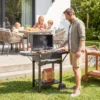 Houtskoolgrill Met Deksel, BBQ Smoker Grill Met 2 Zijtafels Grote Grilloppervlakte Grillrooster Thermometer Wielen