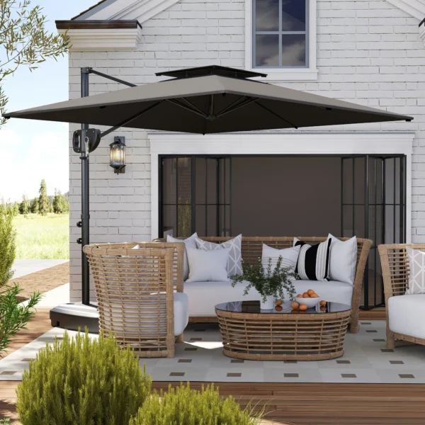 Kantelbare Parasol 247 X 247cm Met Dubbel Dak, Zwengelstandaard, Waterafstotend, Donkergrijs