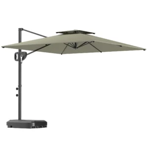 Kantelbare Parasol 247 X 247cm Met Dubbel Dak, Zwengelstandaard, Waterafstotend, Lichtgrijs