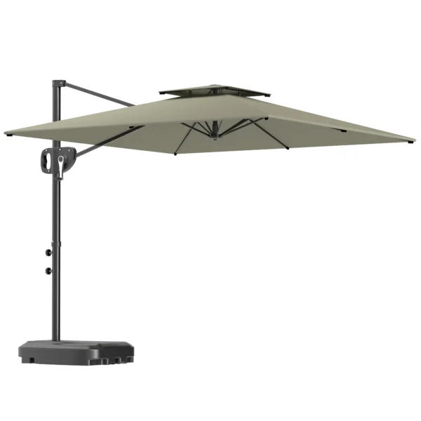 Kantelbare Parasol 247 X 247cm Met Dubbel Dak, Zwengelstandaard, Waterafstotend, Lichtgrijs