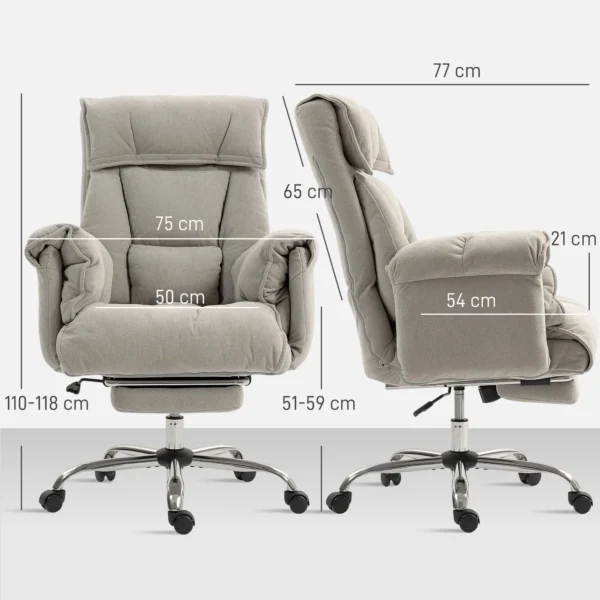 Kantoorstoel Kantelbaar In Hoogte Verstelbaar Bureaustoel Met Armleuning Voetensteun Hoge Rugleuning 75 X 77 X 110 118 Cm Grijs