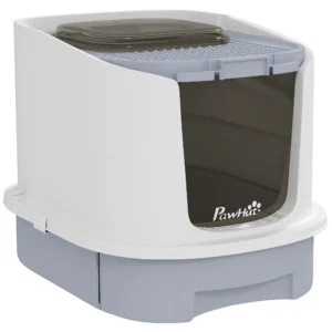 Kattenbak Met Deksel Boveningang Schep Uitschuifbaar Blad Voor Katten Tot 4,5 Kg, 40,5x52,5x42,5 Cm Grijs