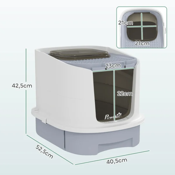 Kattenbak Met Deksel Boveningang Schep Uitschuifbaar Blad Voor Katten Tot 4,5 Kg, 40,5x52,5x42,5 Cm Grijs