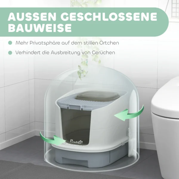 Kattenbak Met Deksel Boveningang Schep Uitschuifbaar Blad Voor Katten Tot 4,5 Kg, 40,5x52,5x42,5 Cm Grijs