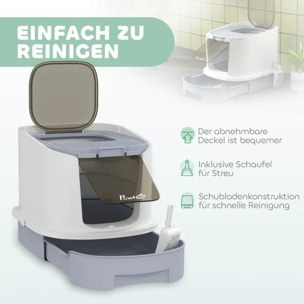 Kattenbak Met Deksel Boveningang Schep Uitschuifbaar Blad Voor Katten Tot 4,5 Kg, 40,5x52,5x42,5 Cm Grijs